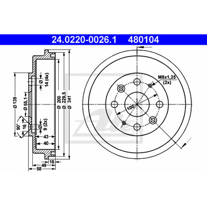Фото Тормозной барабан ATE 24022000261