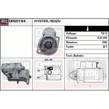 Foto Motor de arranque DELCO REMY DRS0194