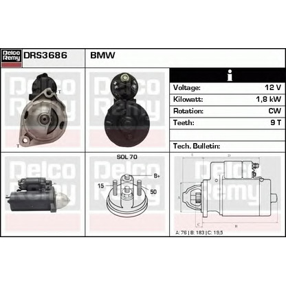 Foto Motor de arranque DELCO REMY DRS3686