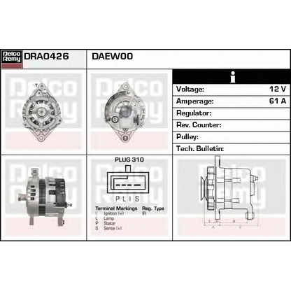 Photo Alternator DELCO REMY DRA0426