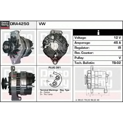 Photo Alternator DELCO REMY DRA4250