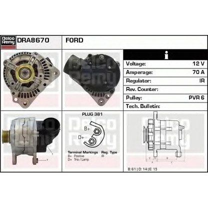 Zdjęcie Alternator DELCO REMY DRA8670