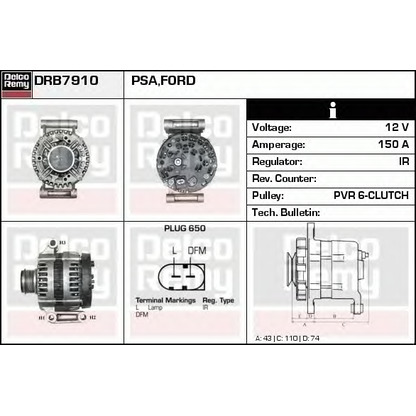 Фото Генератор DELCO REMY DRB7910