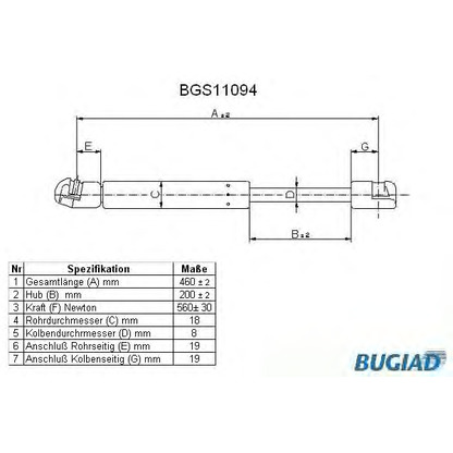 Фото Газовая пружина, крышка багажник BUGIAD BGS11094