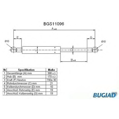 Photo Gas Spring, boot-/cargo area BUGIAD BGS11096