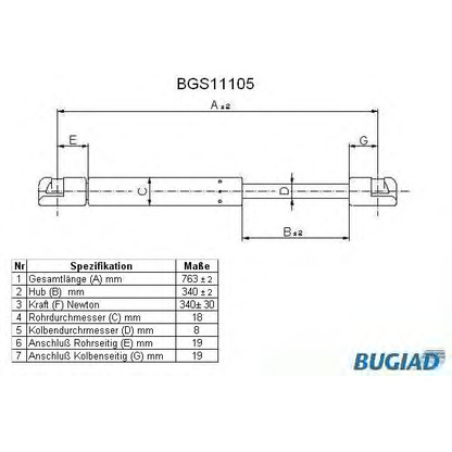 Photo Gas Spring, bonnet BUGIAD BGS11105