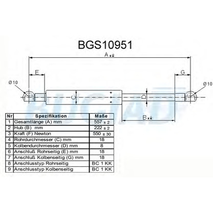 Photo Gas Spring, boot-/cargo area BUGIAD BGS10951