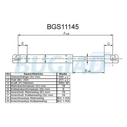 Фото Газовая пружина, крышка багажник BUGIAD BGS11145