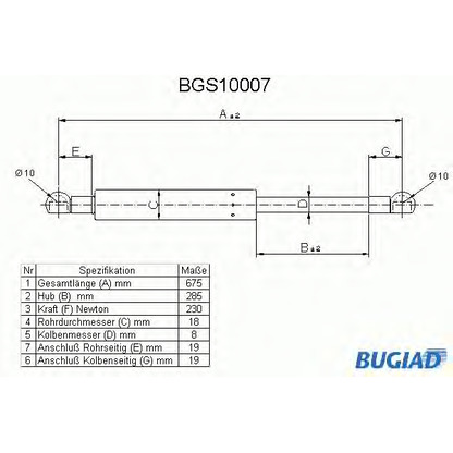 Zdjęcie Sprężyna gazowa, pokrywa komory silnika BUGIAD BGS10007