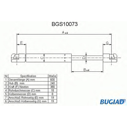 Фото Газовая пружина, крышка багажник BUGIAD BGS10073