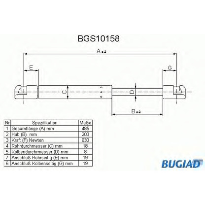 Zdjęcie Sprężyna gazowa, pokrywa bagażnika BUGIAD BGS10158