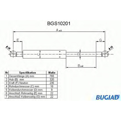 Фото Газовая пружина, крышка багажник BUGIAD BGS10201