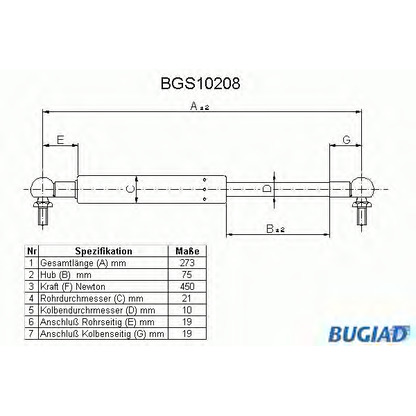 Фото Газовая пружина, крышка багажник BUGIAD BGS10208