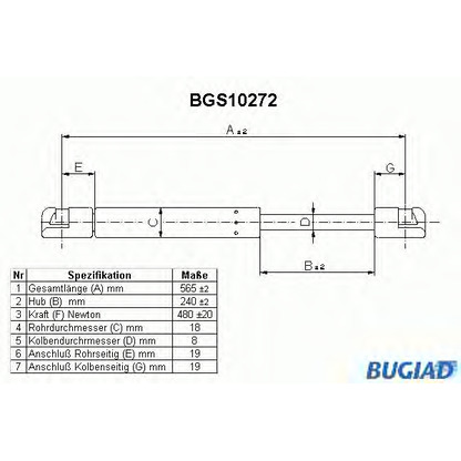 Photo Gas Spring, boot-/cargo area BUGIAD BGS10272