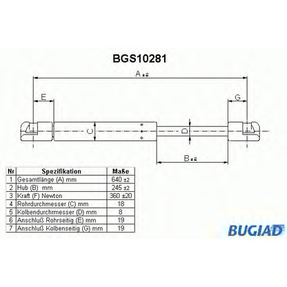 Zdjęcie Sprężyna gazowa, pokrywa bagażnika BUGIAD BGS10281