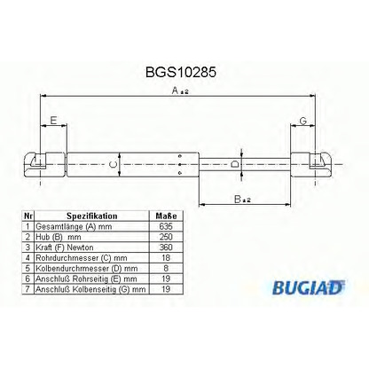 Фото Газовая пружина, крышка багажник BUGIAD BGS10285