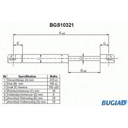 Foto Gasfeder, Koffer-/Laderaum BUGIAD BGS10321