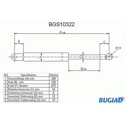 Foto Muelle neumático, capó de motor BUGIAD BGS10322