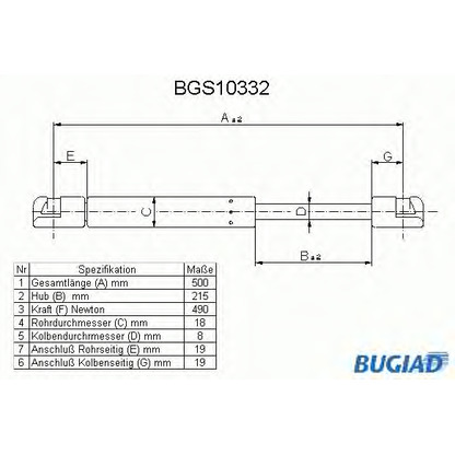 Photo Gas Spring, boot-/cargo area BUGIAD BGS10332