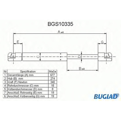 Zdjęcie Sprężyna gazowa, pokrywa bagażnika BUGIAD BGS10335