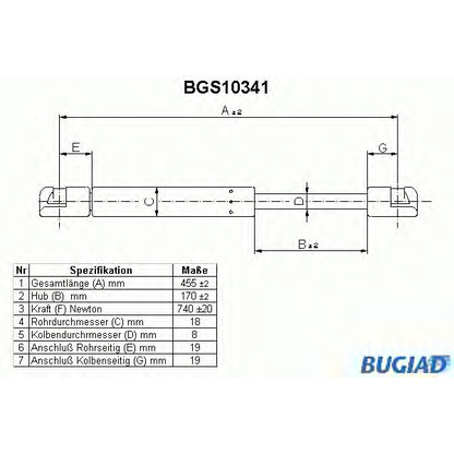 Zdjęcie Sprężyna gazowa, pokrywa bagażnika BUGIAD BGS10341