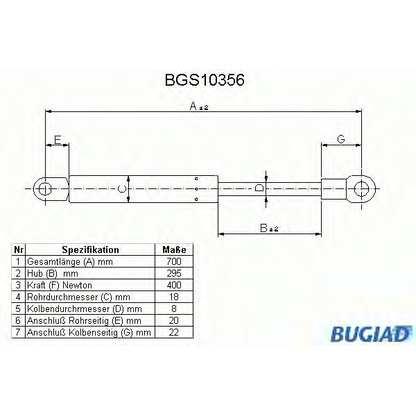 Photo Gas Spring, boot-/cargo area BUGIAD BGS10356