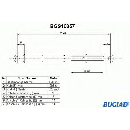 Photo Gas Spring, boot-/cargo area BUGIAD BGS10357