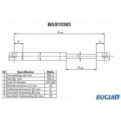 Photo Gas Spring, boot-/cargo area BUGIAD BGS10363