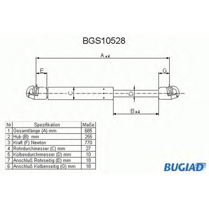 Zdjęcie Sprężyna gazowa, pokrywa bagażnika BUGIAD BGS10528