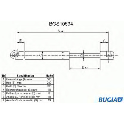 Photo Gas Spring, boot-/cargo area BUGIAD BGS10534