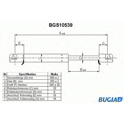 Zdjęcie Sprężyna gazowa, pokrywa bagażnika BUGIAD BGS10539