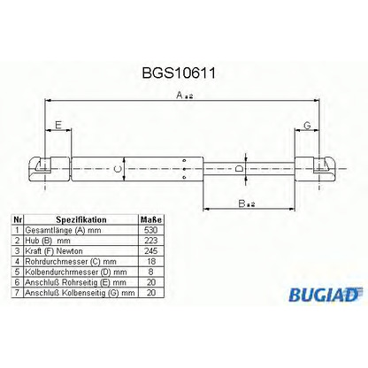 Фото Газовая пружина, капот BUGIAD BGS10611