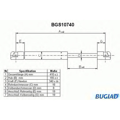 Photo Gas Spring, boot-/cargo area BUGIAD BGS10740