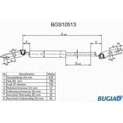 Фото Газовая пружина, крышка багажник BUGIAD BGS10513