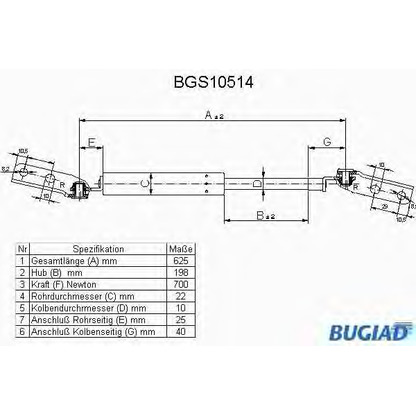 Foto Gasfeder, Koffer-/Laderaum BUGIAD BGS10514