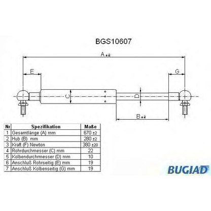 Zdjęcie Sprężyna gazowa, pokrywa bagażnika BUGIAD BGS10607