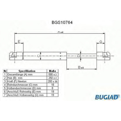 Фото Газовая пружина, крышка багажник BUGIAD BGS10764