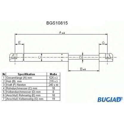 Photo Gas Spring, bonnet BUGIAD BGS10815