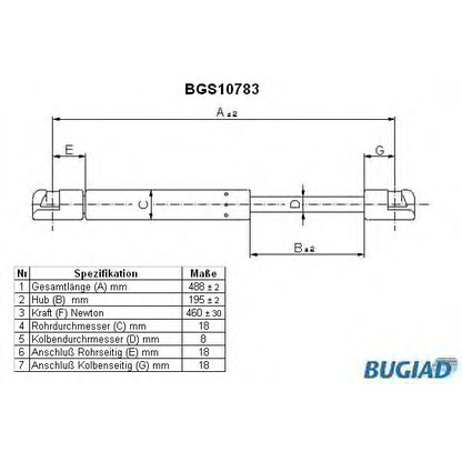 Фото Газовая пружина, крышка багажник BUGIAD BGS10783