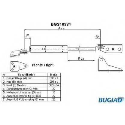 Zdjęcie Sprężyna gazowa, pokrywa bagażnika BUGIAD BGS10884