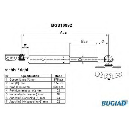 Photo Gas Spring, boot-/cargo area BUGIAD BGS10892