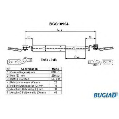 Photo Gas Spring, boot-/cargo area BUGIAD BGS10904