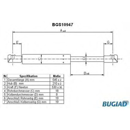 Photo Gas Spring, boot-/cargo area BUGIAD BGS10947