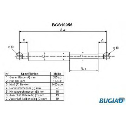 Zdjęcie Sprężyna gazowa, pokrywa bagażnika BUGIAD BGS10956