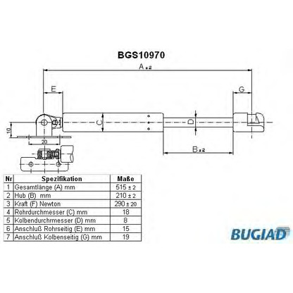 Фото Газовая пружина, капот BUGIAD BGS10970