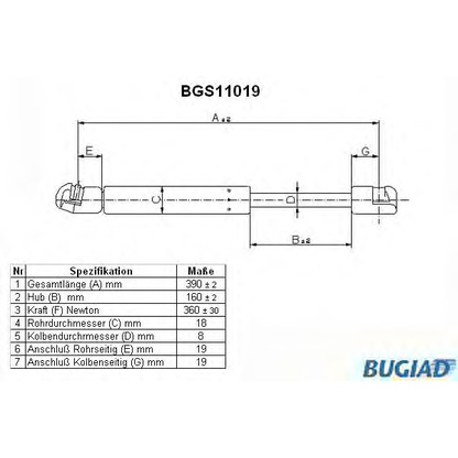 Photo Gas Spring, bonnet BUGIAD BGS11019