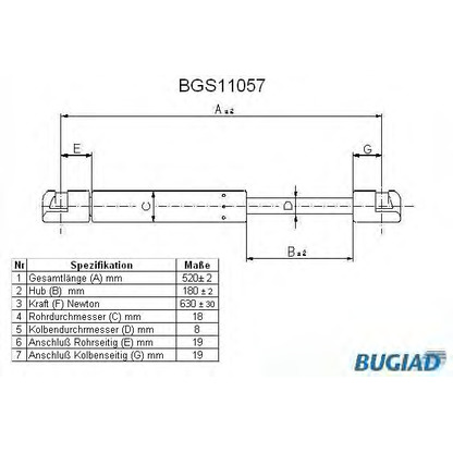 Фото Газовая пружина, крышка багажник BUGIAD BGS11057