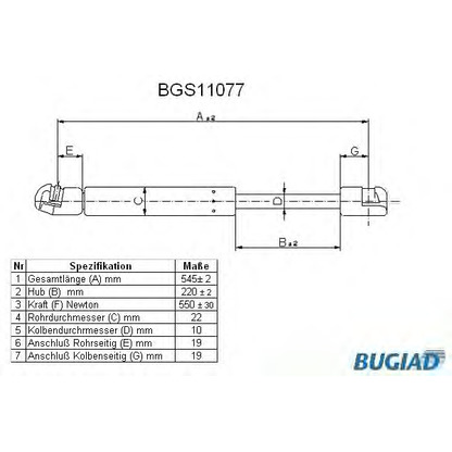 Фото Газовая пружина, крышка багажник BUGIAD BGS11077