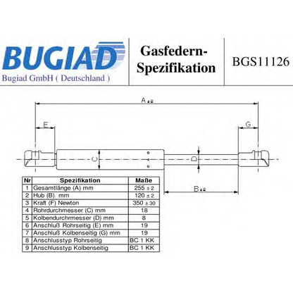 Photo Gas Spring, boot-/cargo area BUGIAD BGS11126
