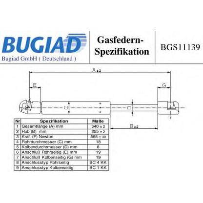 Foto Muelle neumático, maletero/compartimento de carga BUGIAD BGS11139